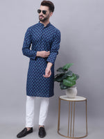 Thumbnail for Even Apparels Blue Pure Cotton Kurta With Band Collar - Distacart