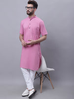 Thumbnail for Even Apparels Pink Pure Cotton Short Sleeves Kurta With Band Collar - Distacart