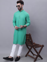 Thumbnail for Even Apparels Green Kurta With Band Collar - Distacart