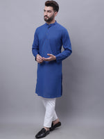 Thumbnail for Even Apparels Blue Pure Cotton Kurta With Band Collar - Distacart