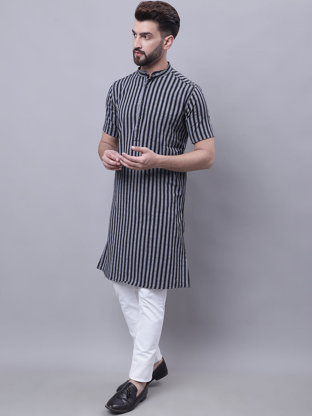 Even Apparels Multi Pure Cotton Short Sleeves Kurta With Band Collar - Distacart