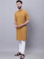 Thumbnail for Even Apparels Mustard Pure Cotton Short Sleeves Kurta With Band Collar - Distacart