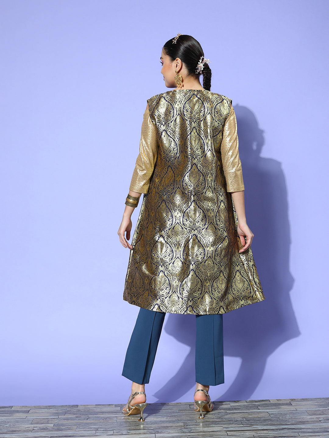 InWeave Women's Navy Brocade Jacket - Distacart