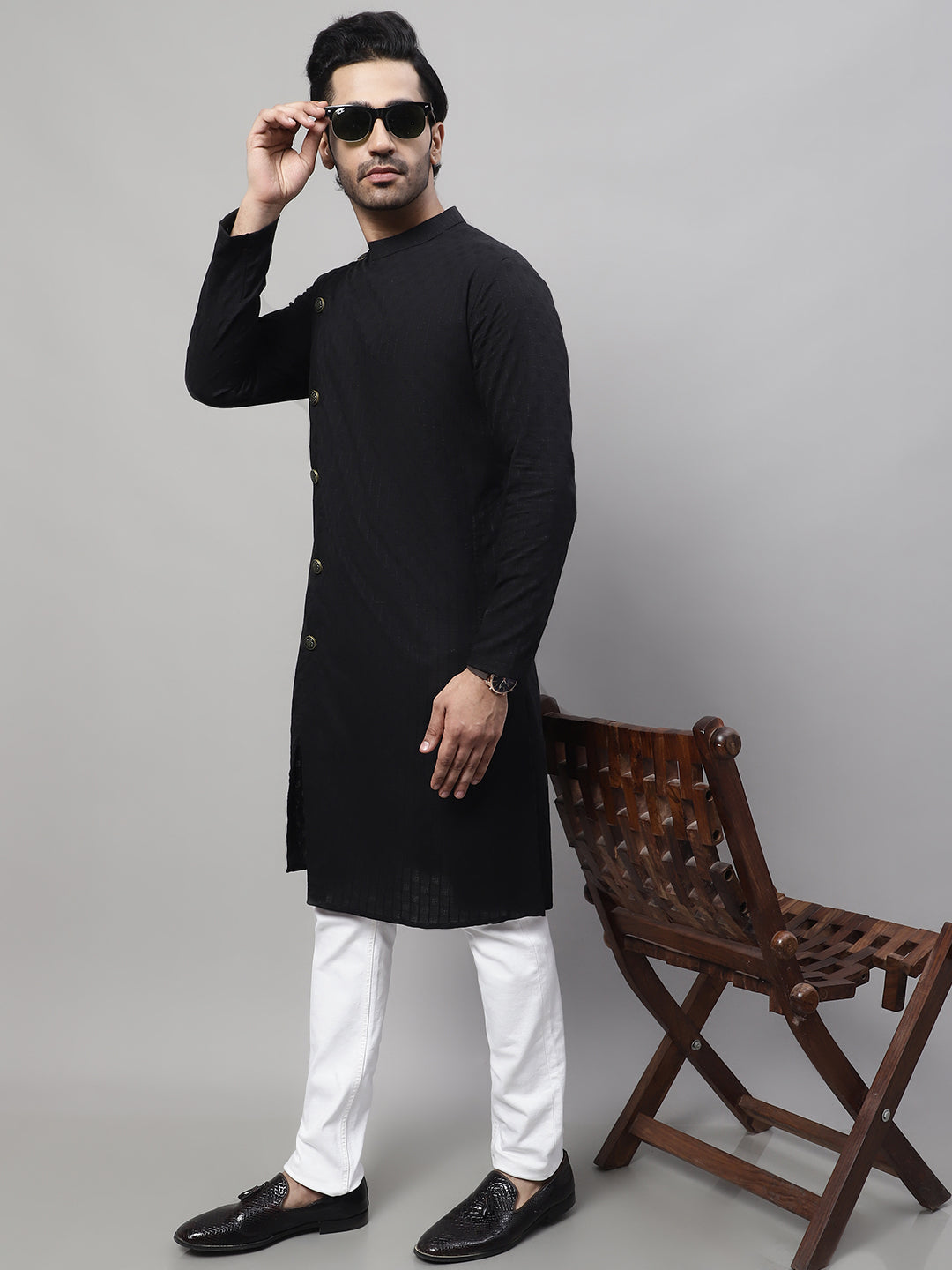 Even Apparels Black Pure Cotton Kurta With Band Collar - Distacart