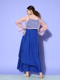 Thumbnail for InWeave Women's Ink Blue Strappy Set With Pink Chintz Print Short Organza Cape - Distacart