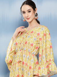 Thumbnail for InWeave Women's Yellow Orange Ikkat Print Short Dress - Distacart