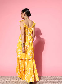 Thumbnail for InWeave Women's Yellow Bandhani Motif Shoulder Tie Up Kurta Set - Distacart