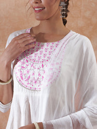 Thumbnail for InWeave Women's White Lurex Pink Dye Patch Gota Anarkali Kurta Set W Dupatta - Distacart