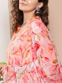 Thumbnail for InWeave Women's Peach Tiered Anarkali Kurta Set - Distacart