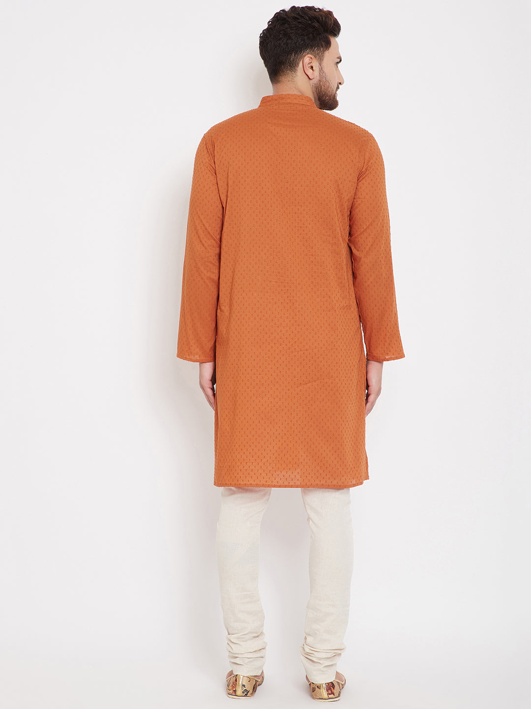 Even Apparels Orange Pure Cotton Kurta With Band Collar - Distacart