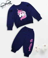 Thumbnail for Girls Navy Blue Pink Printed T-Shirt With Pyjamas - Mini Marvels - Distacart