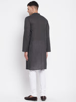 Thumbnail for Even Apparels Grey Pure Cotton Kurta With Band Collar - Distacart