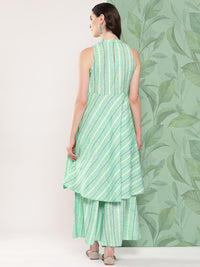 Thumbnail for InWeave Women's Teal Kantha Striped Kurta Set - Distacart