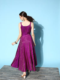 Thumbnail for InWeave Women's Wine Gold Small Boota Long Dress - Distacart