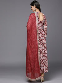 Thumbnail for Varanga Angrakha Style Georgette Printed Anarkali Kurta Paired With Chiffon Dupatta - Distacart