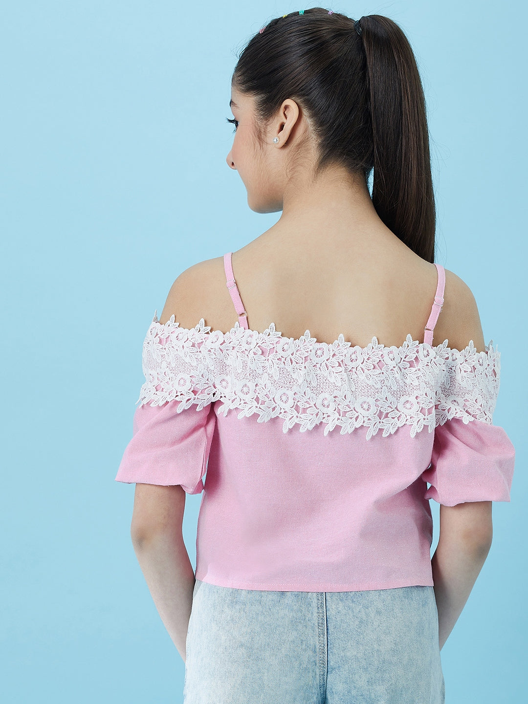 Girls Cold-Shoulder Sleeves Cotton Crop Top - Mini Marvels - Distacart