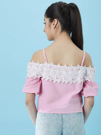 Thumbnail for Girls Cold-Shoulder Sleeves Cotton Crop Top - Mini Marvels - Distacart