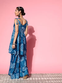 Thumbnail for InWeave Women's Blue Bandhani Motif Shoulder Tie Up Kurta Set - Distacart
