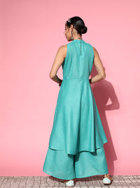 Thumbnail for InWeave Women's Teal Lurex Boho Sleevless Kurta Set - Distacart