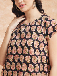 Thumbnail for InWeave Women's Black Small Paisley Kalamkari A Line Dress - Distacart