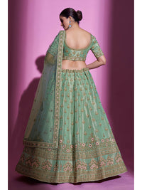 Thumbnail for Myra Pista Green Gota Silk Embroidered Designer Lehenga Choli - Distacart