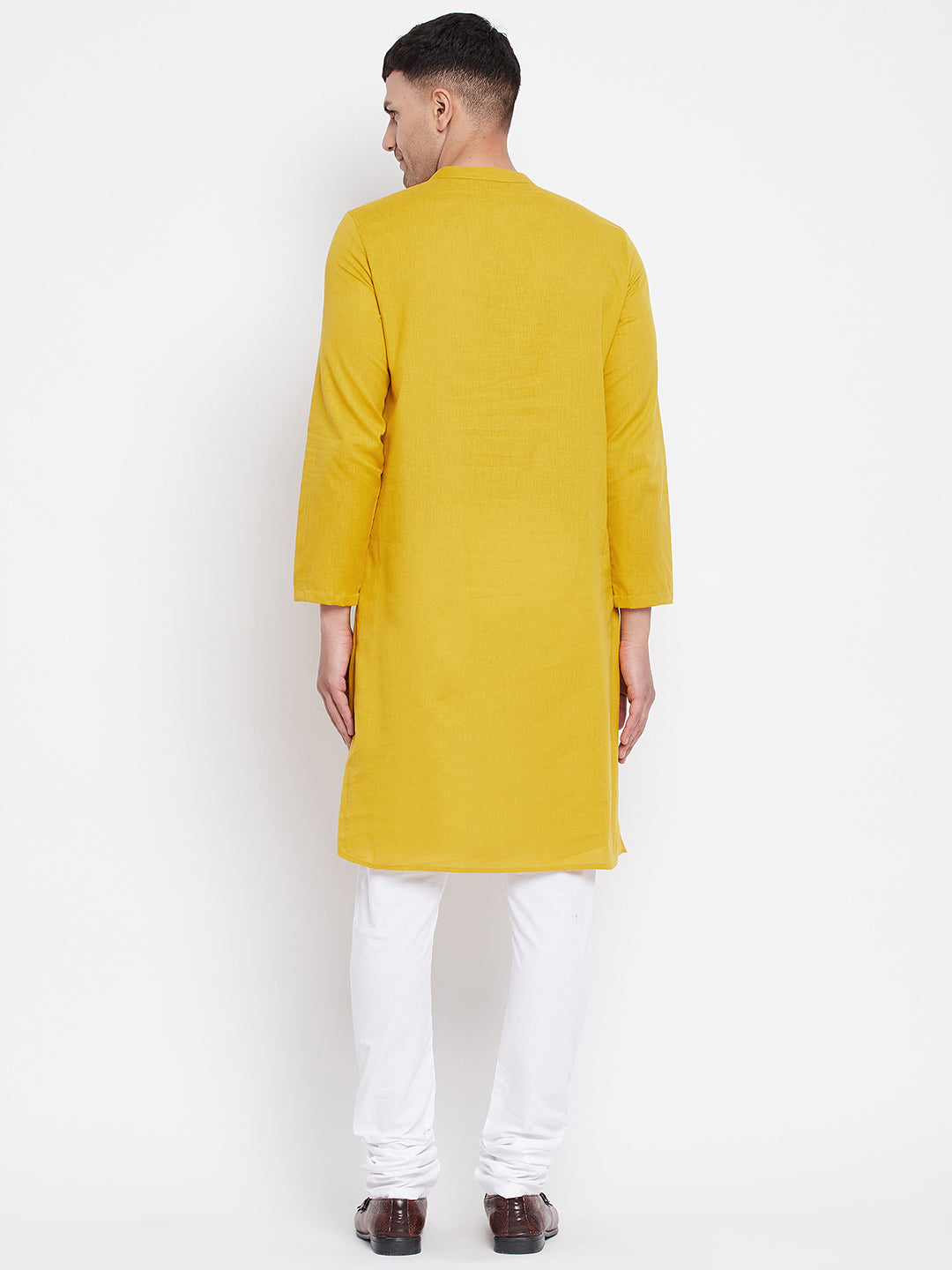 Even Apparels Yellow Pure Cotton Kurta With Band Collar - Distacart