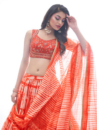 Thumbnail for Myra Red Jaquard Embroidered Designer Lehenga - Distacart