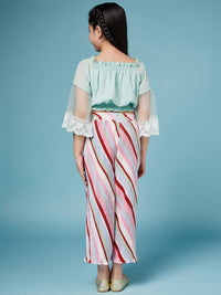 Thumbnail for Girls Square Neck Top With Striped Palazzos - Mini Marvels - Distacart