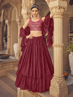Thumbnail for Myra Maroon Chinon & Art SIlk Embroidered Designer Lehenga Choli - Distacart