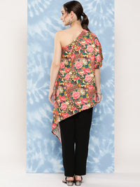 Thumbnail for InWeave Women's Mutli Peacock Japanese Art Oneshoulder Top - Distacart