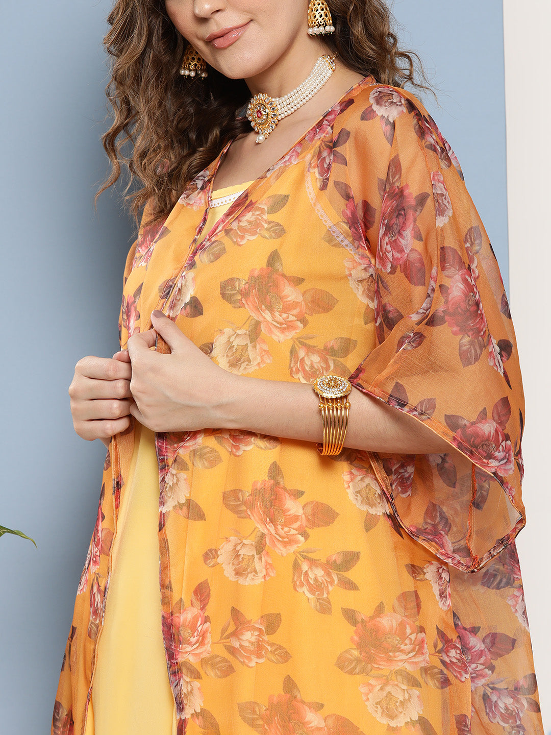 InWeave Women's Cassatta Yellow Cr Strappy Set With Mustard Brown Cape - Distacart