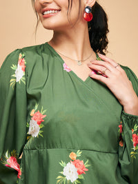 Thumbnail for InWeave Women's Green Small Flower Belted Dress - Distacart
