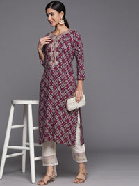 Thumbnail for Varanga Violet Bandhani Printed Kurta With Embroidered Yoke - Distacart