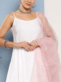 Thumbnail for InWeave Women's Cream Strappy With Pink White Chintz Organza Dupatta - Distacart