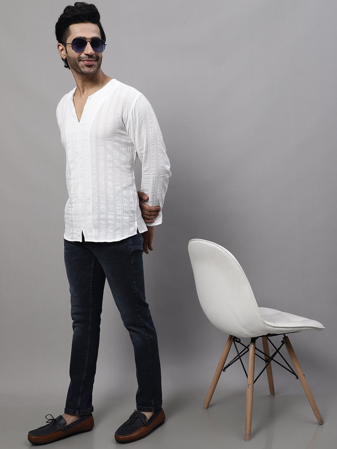 Even Apparels White Pure Cotton Open Neck Kurta - Distacart