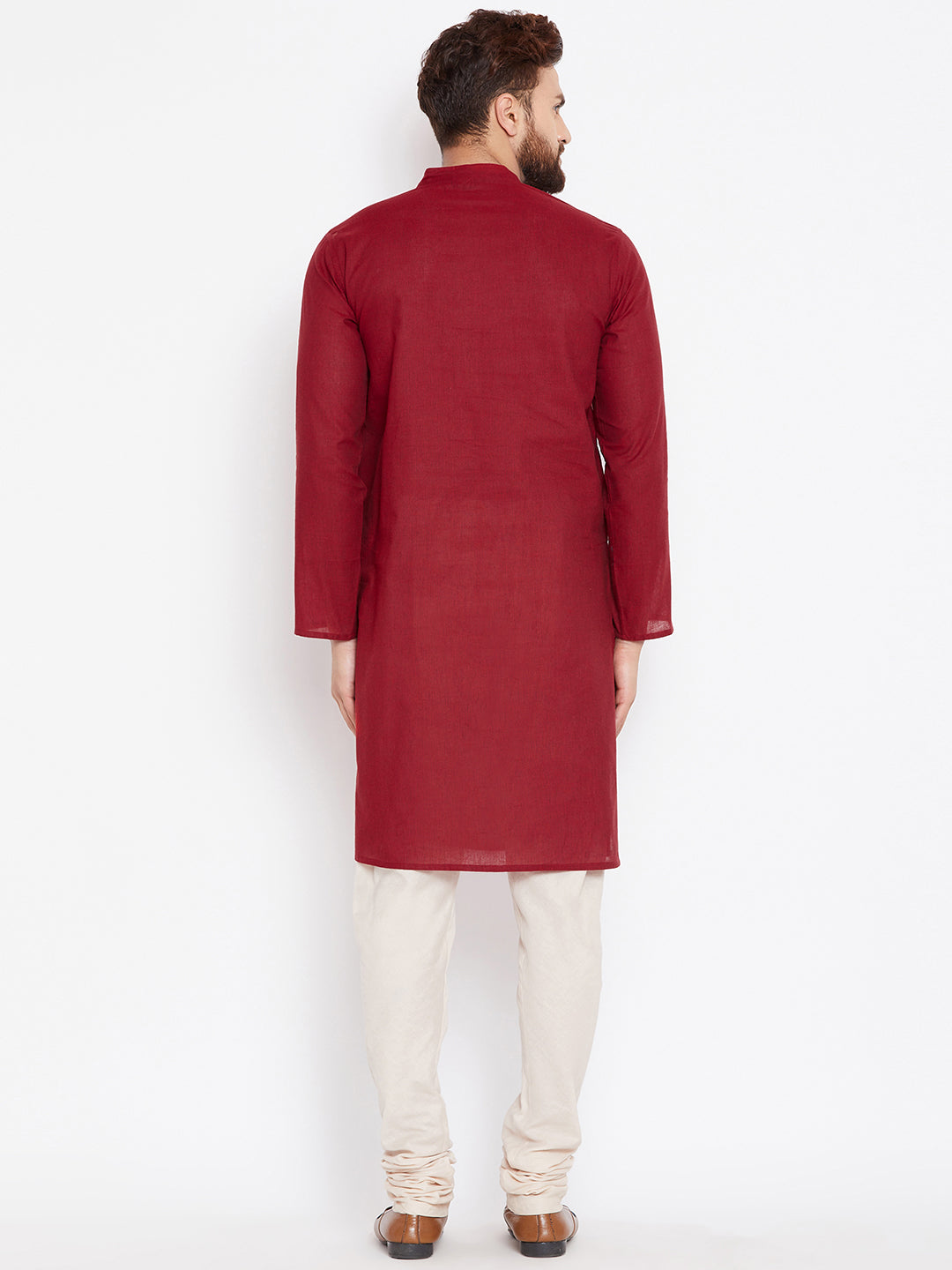 Even Apparels Maroon Pure Cotton Kurta With Band Collar - Distacart
