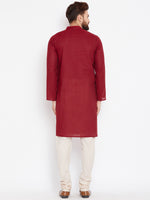 Thumbnail for Even Apparels Maroon Pure Cotton Kurta With Band Collar - Distacart