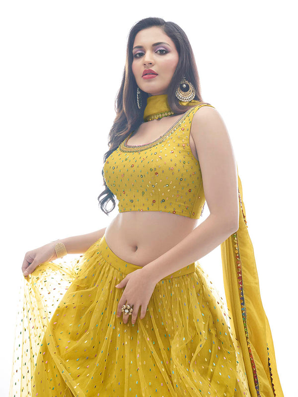 Myra Mustard Art Silk Designer Lehenga - Distacart