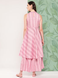 Thumbnail for InWeave Women's Pink Kantha Striped Kurta Set - Distacart