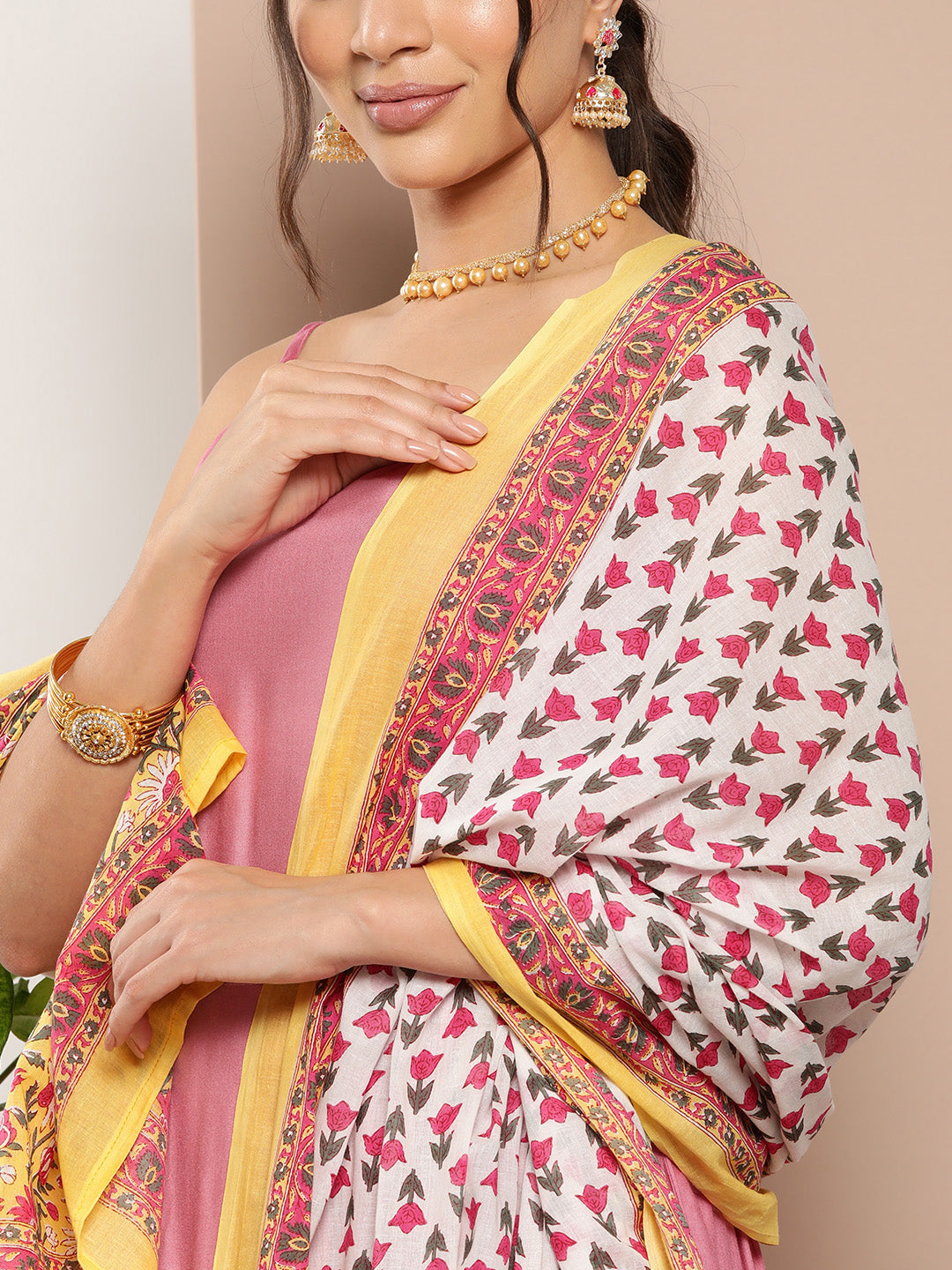 InWeave Women's Light Pink Ray Strappy Kurta Set With Printed Cotton Dupatta - Distacart