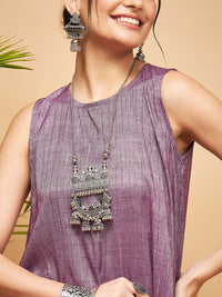 Thumbnail for InWeave Women's Mauve Lurex Short Pallazo Kurta Set - Distacart