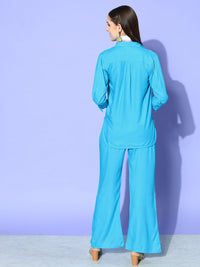 Thumbnail for InWeave Women's Aqua Blue Coord Set With White Butterfly Scarf - Distacart