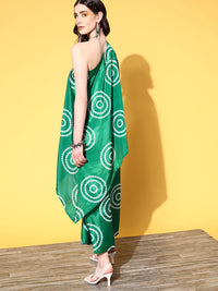 Thumbnail for InWeave Women's Green Bandhani Motif One Shoulder Palazzo Set - Distacart