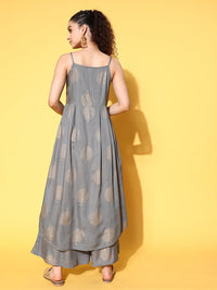 Thumbnail for InWeave Women's Grey Gold Strappy Kurta Set - Distacart