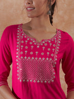 Thumbnail for InWeave Women's Magenta Emb Assymetrical Kurta Pant Set - Distacart