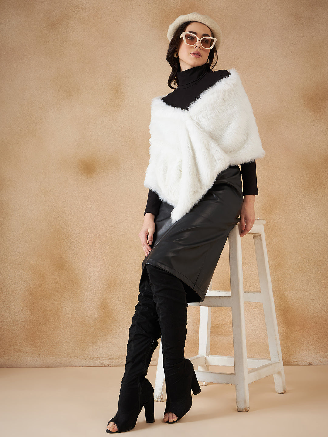 InWeave Women's Pure White Faux Fur Cape - Distacart