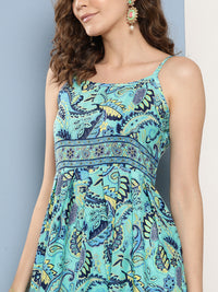 Thumbnail for InWeave Women's Camelia Blue Pastel Print Strappy Kurta Set - Distacart