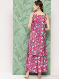 Thumbnail for InWeave Women's Magenta Camelia Print Crepe Kurta Set - Distacart