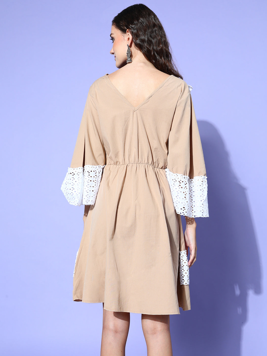 InWeave Women's Beige Lacy Short Dress - Distacart