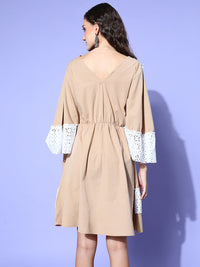 Thumbnail for InWeave Women's Beige Lacy Short Dress - Distacart